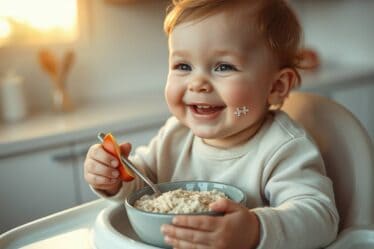 bebê comendo Papinha de Aveia com Maçã