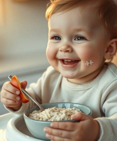 bebê comendo Papinha de Aveia com Maçã