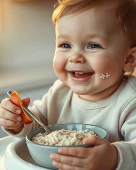 bebê comendo Papinha de Aveia com Maçã