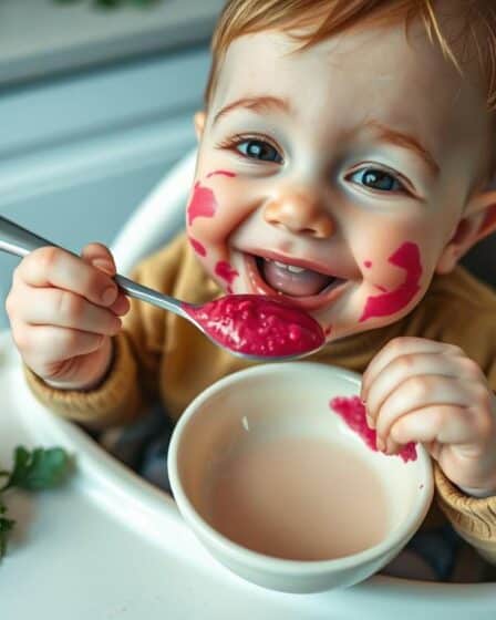 bebê comendo delicosa Papinha de Beterraba para Bebês