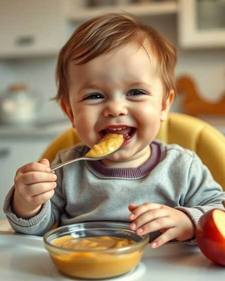 Bebê comendo Papinha de Maçã Cozida