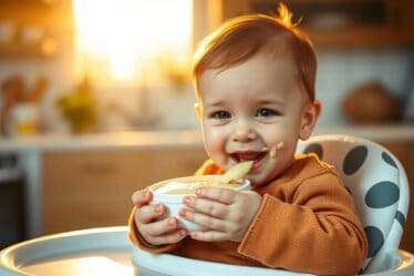 Bebê comendo Purê de Batata com Frango