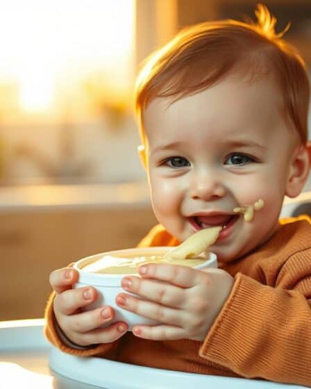 Bebê comendo Purê de Batata com Frango